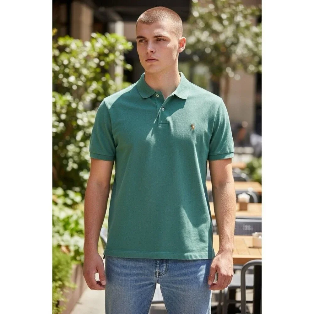 Polo Ralph Lauren Classic Fit Polo Shirt Medium Green Cotton Pony Logo